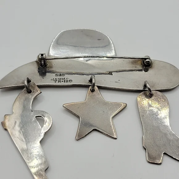 Vintage 925 Sterling Silver Taxco Mexico Large Western Cowboy Hat Pin Brooch - Picture 10 of 12